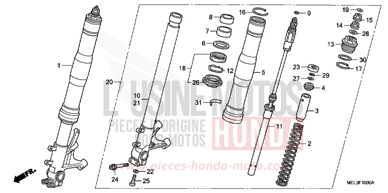 FOURCHETTE AVANT de CBR1000RR "Fireblade" WINNING RED (R258BA) 2006